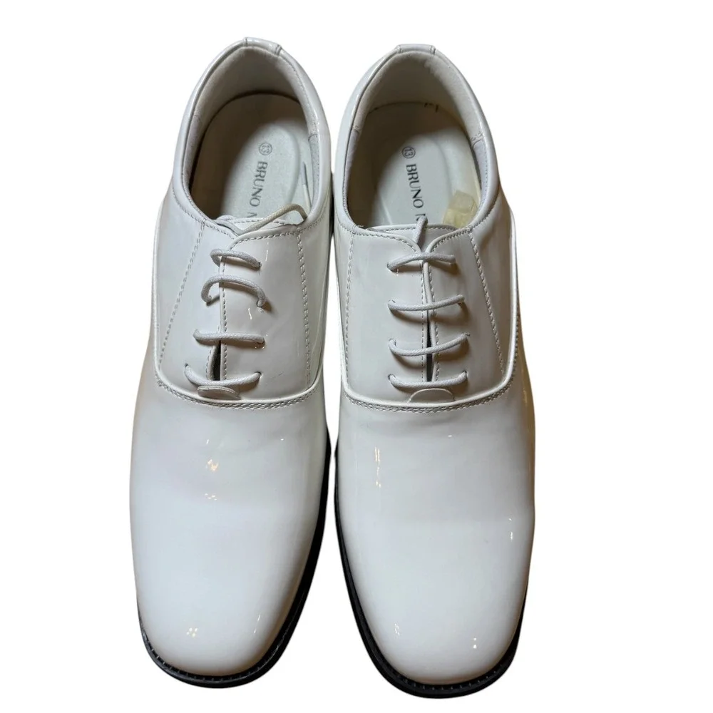 Bruno Marc Tuxedo Dress Shoes Mens 13 White New Faux Patent Leather Formal